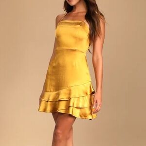 Lulus satin ruffle mini dress